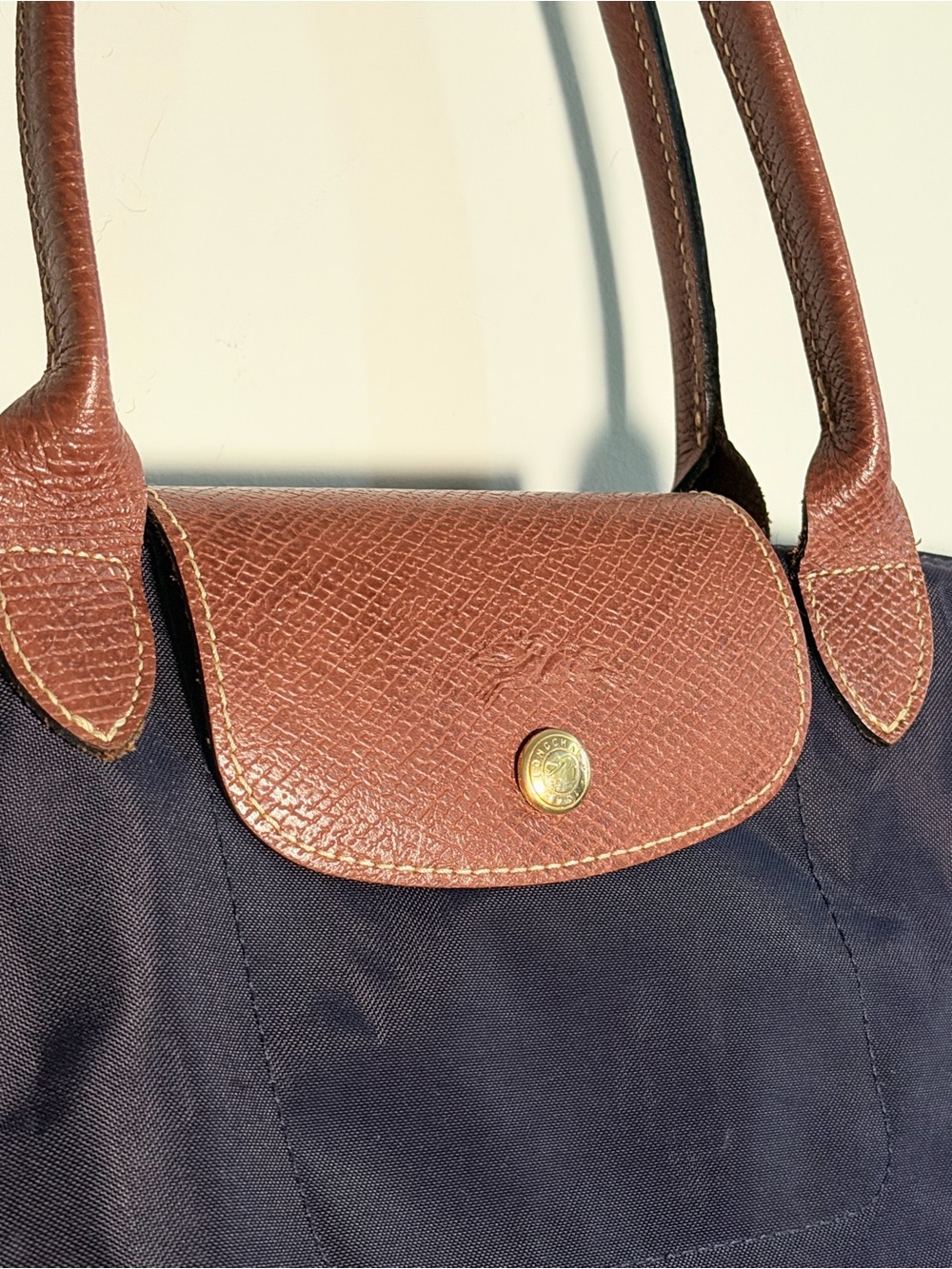 Longchamp Le Pliage Bilberry Tote with Brown Leather Trim Small - Picture 3 of 13